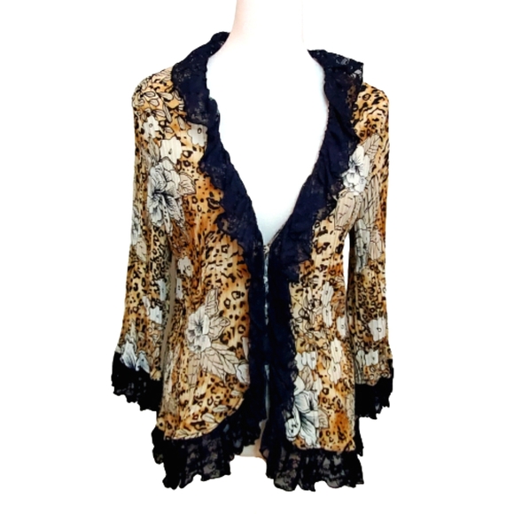 Agora Sweaters - Agora Floral Cheetah Print Cardigan